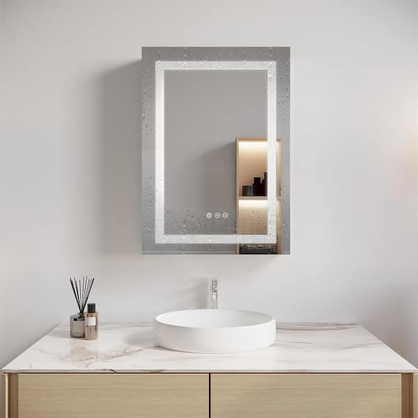 FUNKOL 20 in. W x 26 in. H Frameless Rectangular Silver Aluminum Recessed/Surface Mount Medicine Cabinet with Mirror LED