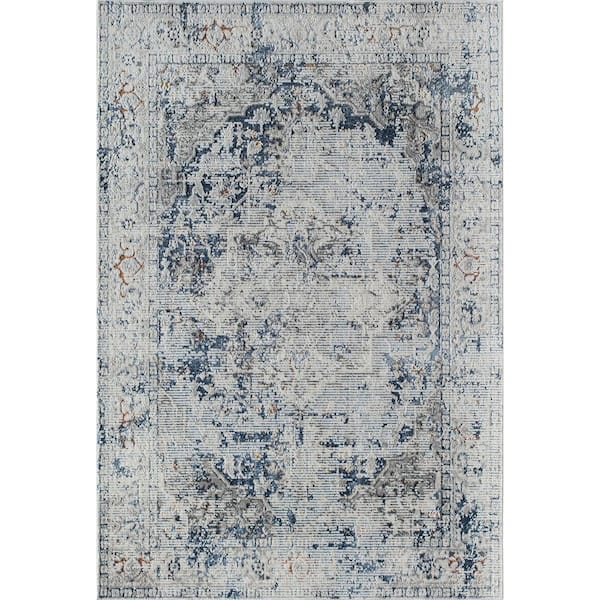 Rugs America Preston Blue Sailing Gray 8 ft. x 10 ft. Transitional Vintage Area Rug