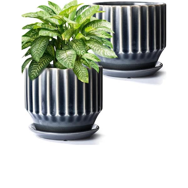 ITOPFOX Modern 6 in. L x 6 in. W x 5.5 in. H Gray Porcelain Round Indoor Planter (2-Pack)