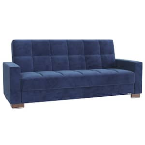 Basics Collection Convertible 87 in. Blue Microfiber 3-Seater Twin Sleeper Sofa Bed with Storage