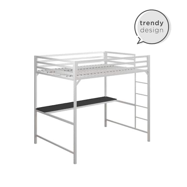 Dhp Mabel White Metal Full Loft Bed, Ikea Metal Loft Bed With Desk Instructions
