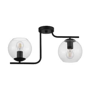 Marojales 21.93 in. W x 10.08 in. H 2-Light Black Semi-Flush Mount with Clear Glass Shades