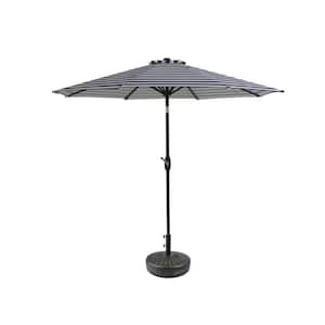 Peyton 9 ft. Market Patio Umbrella in Gray and White with Bronze Round Base