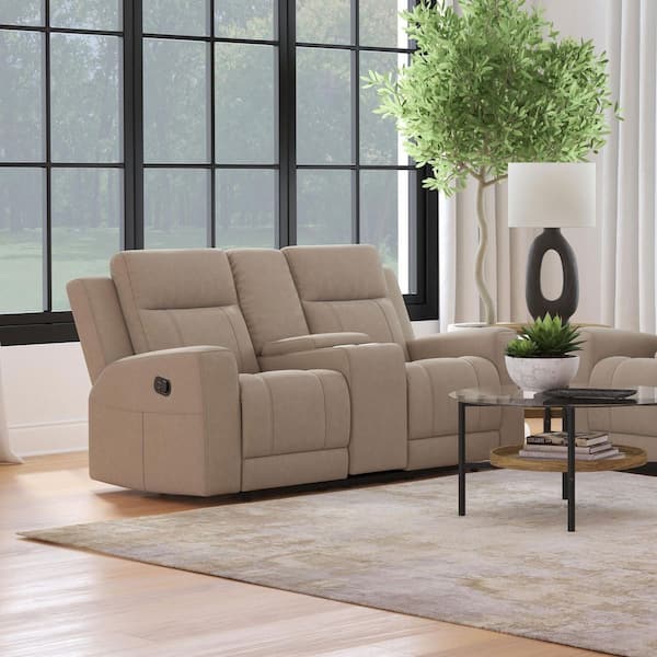 Brentwood Taupe Leatherette Motion Recliner Loveseat
