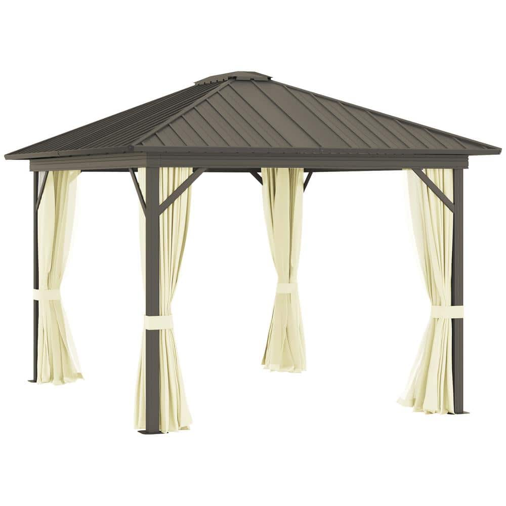 Outsunny 10 ft. x 12 ft. Cream White Cream White Hardtop Gazebo 84C ...