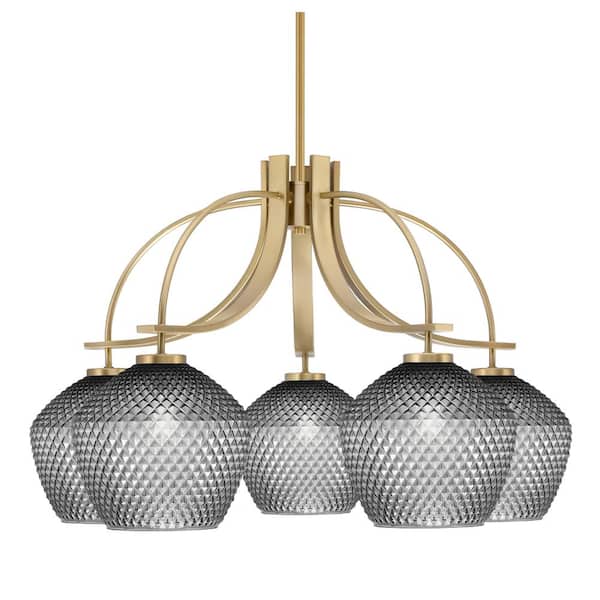 Unbranded Olympia 19 in. 5-Light Brass Downlight Chandelier Smoke Textured Glass Shade