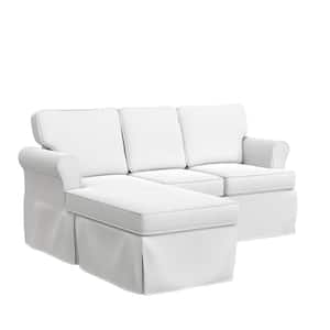 Faywood 75 in. Rolled Arm Polyester Modern Rectangle Removable Cushions Sectional White