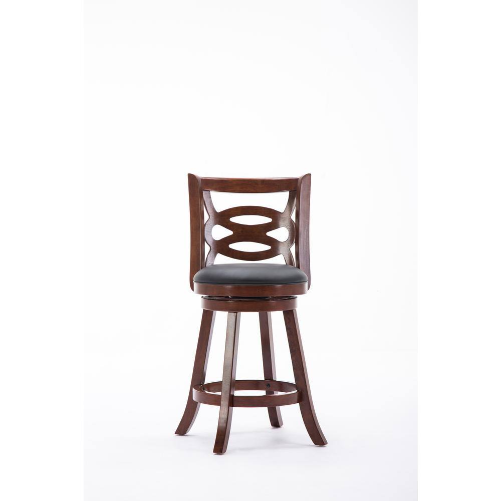 Cherry Swivel Wood Counter Stool with Leather Seat, 24"