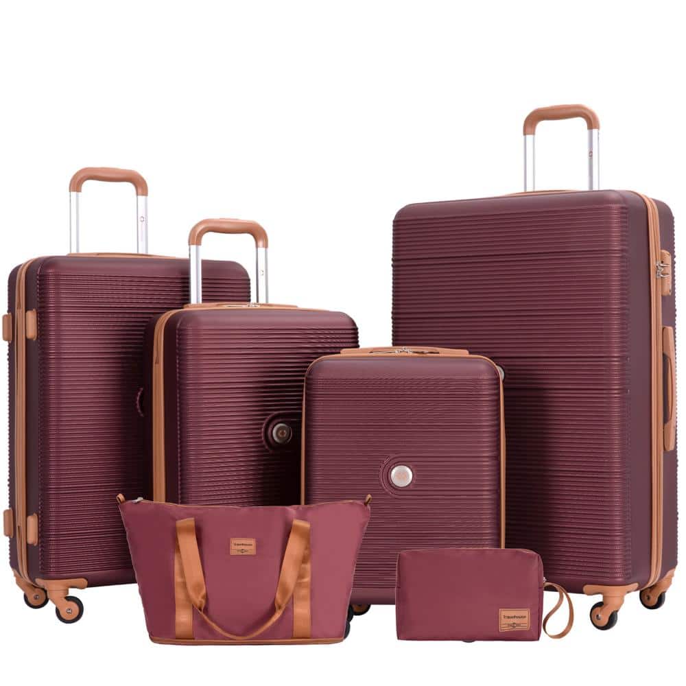 6-Piece Lightweight Hardshell Luggage Set, Spinner Wheels TSA Lock, Red