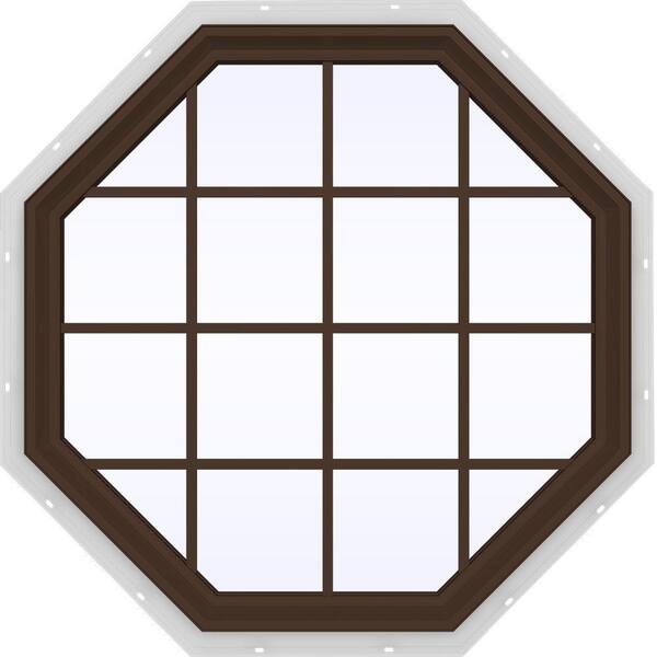 JELD-WEN 47.5 in. x 47.5 in. V-2500 Series Brown Painted Vinyl Fixed Octagon Geometric Window with Colonial Grids/Grilles