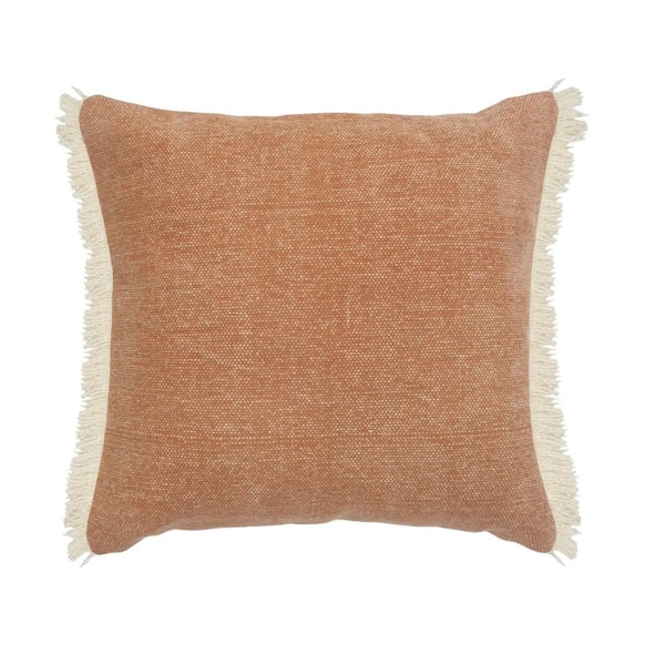 LR Home Coated Caramel Brown Solid Fringed Soft Poly-fill 20 in. x 20 in. Throw Pillow