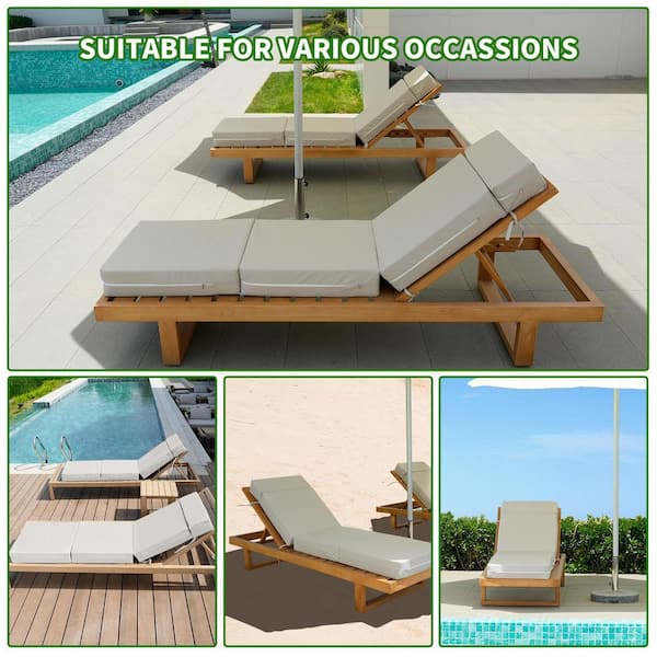 2 Pcs Chaise Lounge Cushions Outdoor 80 x 26 x 5 in. Waterproof Replacement Chaise Lounge Seat Cushion, Beige
