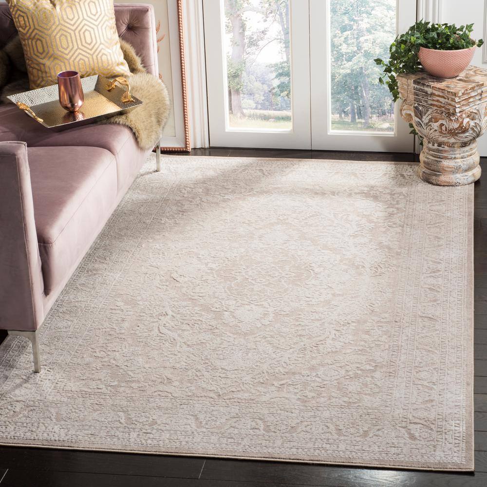 Beige/Cream 8' x 10' Hand-knotted Floral Synthetic Area Rug