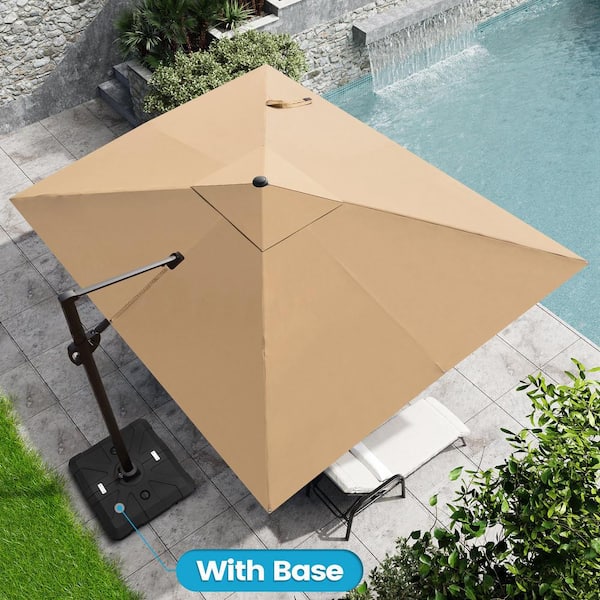 Crestlive Products 11 ft. x 9 ft. Rectangular Outdoor Cantilever Patio Umbrella in Tan Brown with 260 lbs. Base Stand