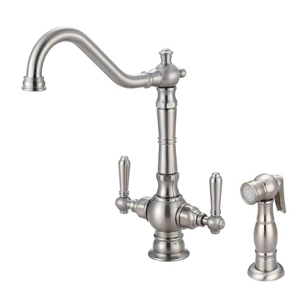 Pioneer Faucets Americana 2-Handle Standard Kitchen Faucet with Side Sprayer in Brushed Nickel