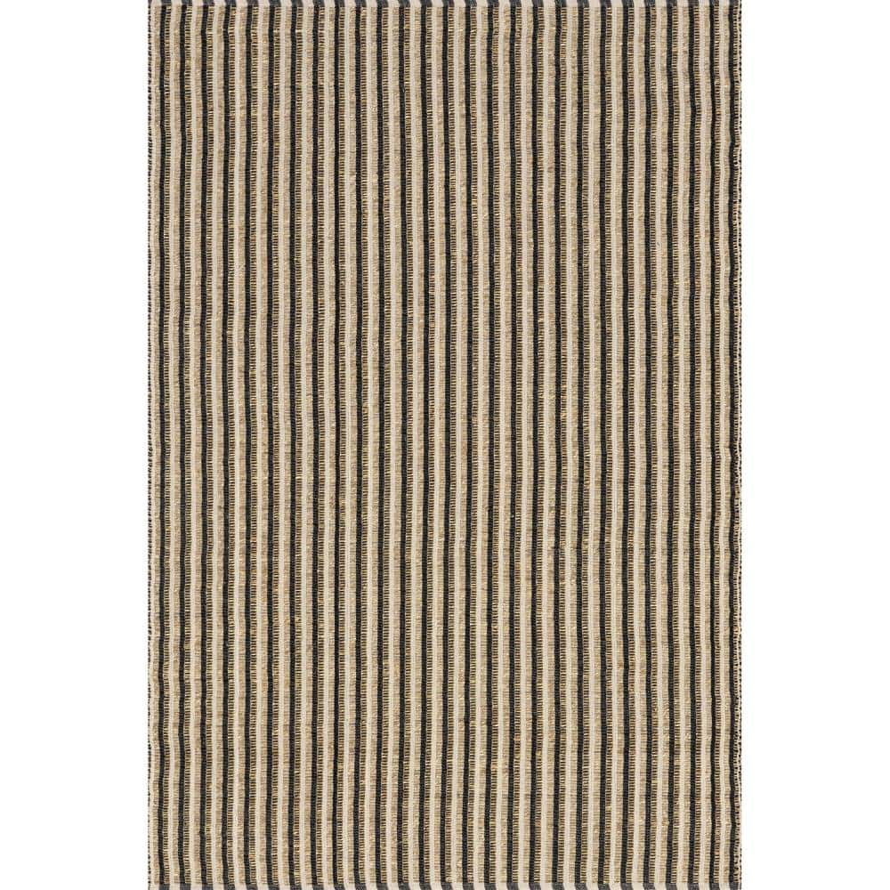 Ivory and Black Striped Cotton and Seagrass Rectangular Rug, 5' x 8'