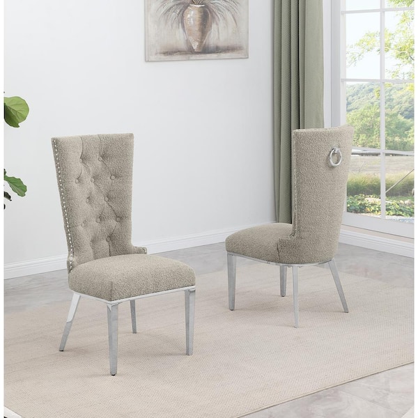 Shirley Grey Boucle Fabric Side Chair Set of 2 with Stainless Steel Legs