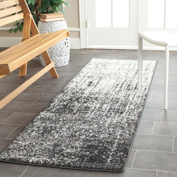 Retro Black/Light Gray 2 ft. x 21 ft. Solid Runner Rug