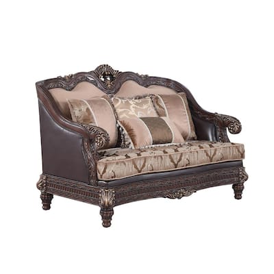 Best Master Furniture Cherokee 63 in. L Traditional Dark Walnut Faux Leather 2-Seater Loveseats