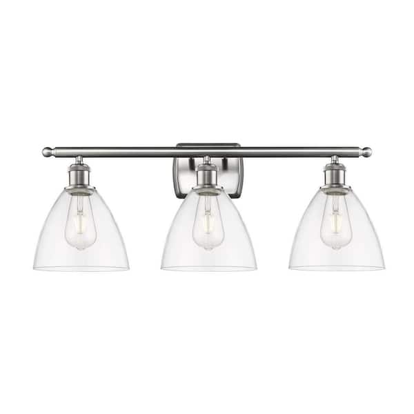 Bristol Glass 28 in. 3-Light Brushed Satin Nickel Vanity Light with Glass Shade