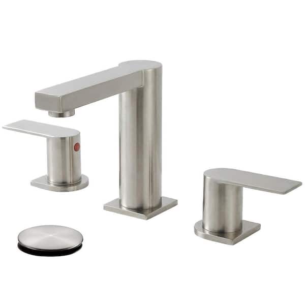 8 in. Widespread Double Handle Bathroom Sink Faucet 3 Hole with Stainless Steel Pop Up Drain and Hose in Brushed Nickel