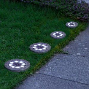 5.25 in. H Solar Black Powered Disk Light or Outdoor Path Light or Ground Light (4-Pack)