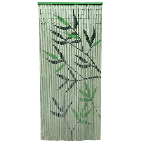 Unbranded Leaves Beaded Bamboo Curtain Door 90 Strings 35.5 in. W x 78.8 in. L Wall Mounted Light Filtering Sheer Curtain 1 Panel