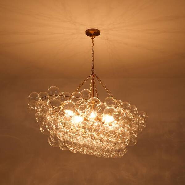 HUOKU Neuvy 8-Light 51.2 in.W Brushed Gold Chandelier with Cluster