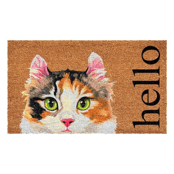 RugSmith Orange Sleeping Cat Shaped Multi 30in. x 16in. Door Mat