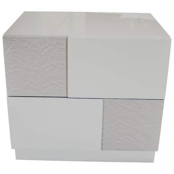 Best Master Furniture Naple 2-Drawer Silver Lacquer Nightstand 20 in. H x 21 in. W x 16 in. D