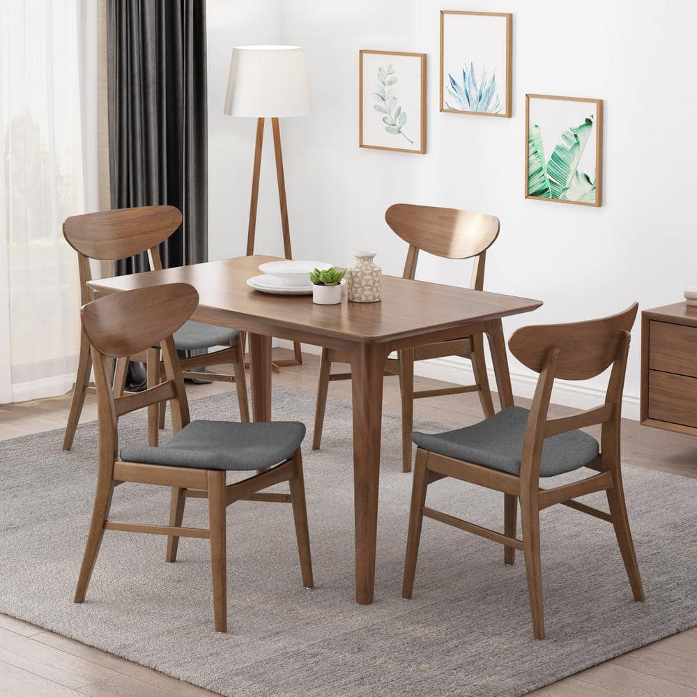 Set of 4 Dark Gray Upholstered Ladderback Wooden Dining Chairs