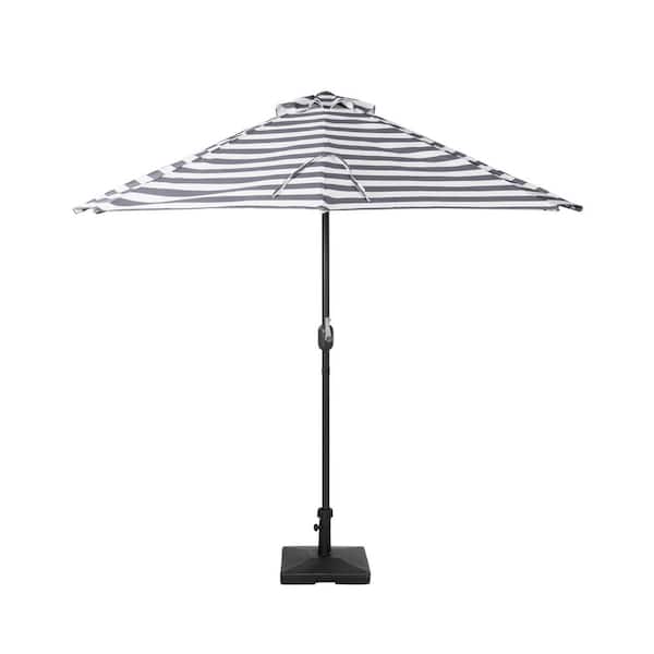 WESTIN OUTDOOR 9 ft. Market Half Umbrella with 50 lbs. Concrete Base in Gray/White Stripe