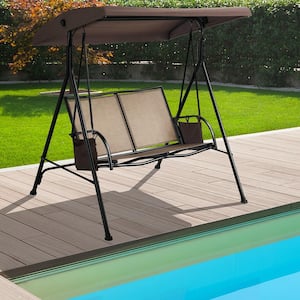 2-Person Metal Adjustable Canopy Swing Chair Patio Swing Outdoor with 2 Storage Pockets
