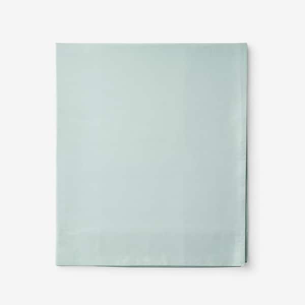 The Company Store Company Cotton Sea Mist Solid 300-Thread Count Cotton Percale Queen Flat Sheet
