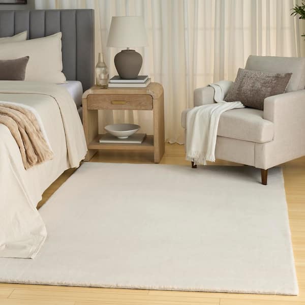 Soft Plush Rabbit Fur Beige 8 ft. x 10 ft. Solid Contemporary Area Rug
