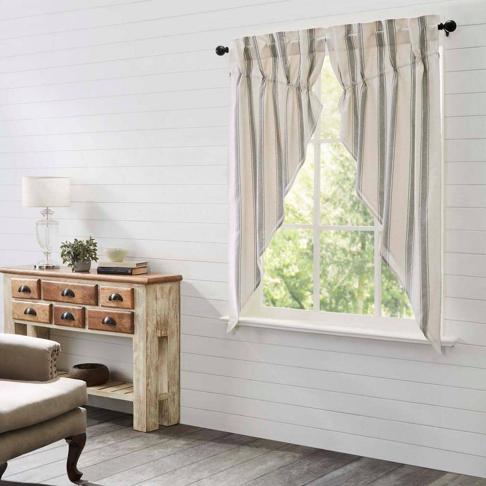 Grace Grain Sack Stripe 36 in. W x 63 in. L Light Filtering Prairie Window Curtain Panel in Creme Nickel Pair product image for price tracking