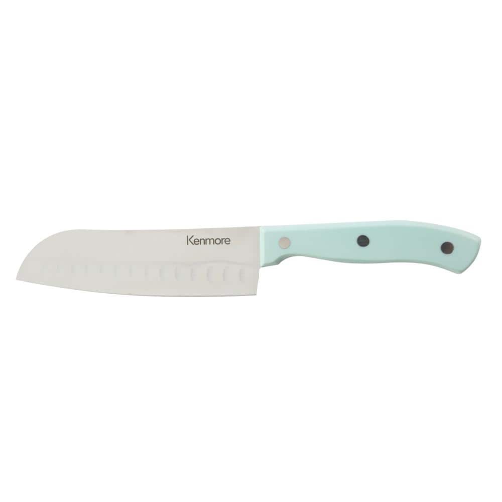 Kenmore Kane 14-Piece Glacier Blue Stainless Steel Cutlery Set with Rubber Wood Block