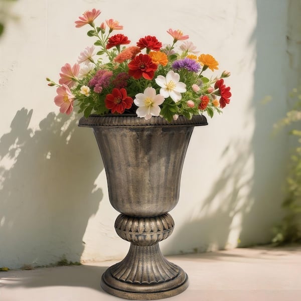 MoNiBloom Set of 2 Bronze Plastic Outdoor Round Floor Planter