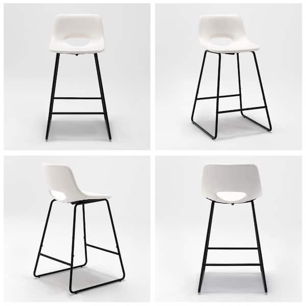 LUE BONA 24 in. White Metal Frame Faux Leather Counter Bar Stools (Set of 4)