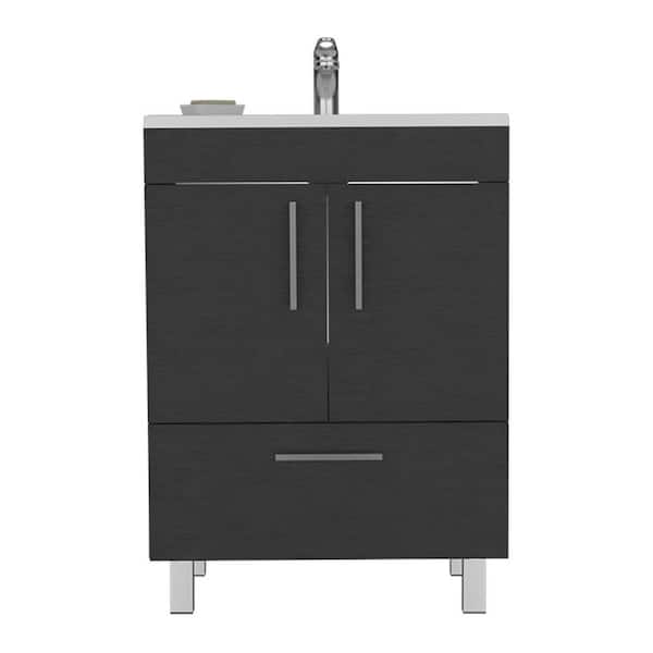 23.62 in. W x 17.71 in. D x 33.46 in. H Freestanding Bath Vanity in Black with Superior Top 1-Drawer 2-Door Cabinet