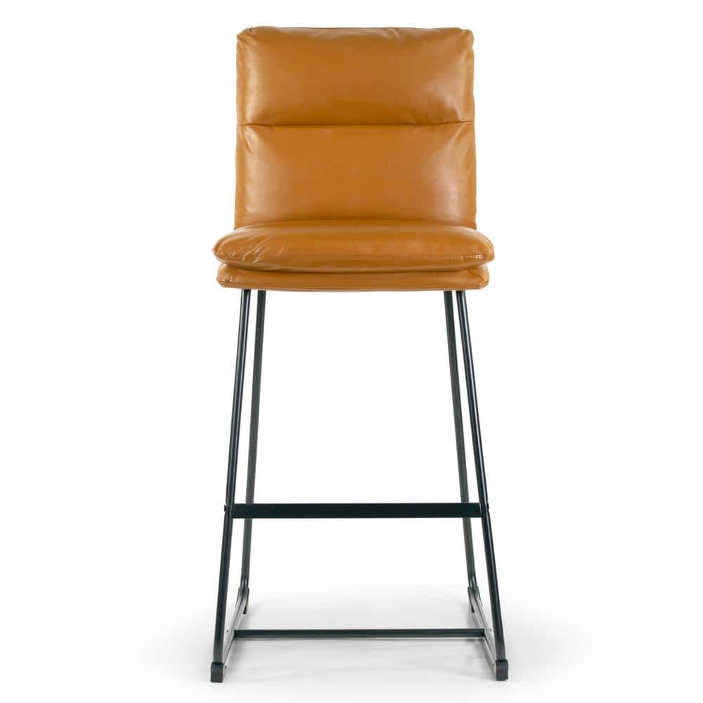 Cappuccino Faux Leather Bar Stools with Iron Frame, Set of 2