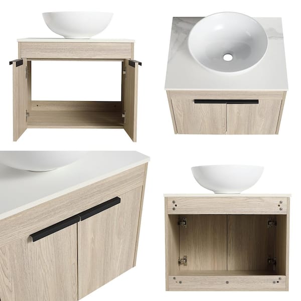 23.63 in. W x 18.90 in. D x 23.80 in. H Floating Wall-Mounted Bath Vanity in White Oak with Ceramic Top