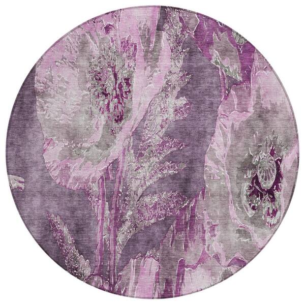Chantille Machine Washable Indoor/Outdoor Abstract ACN2798 Purple 8 ft. x 8 ft. Round Rug