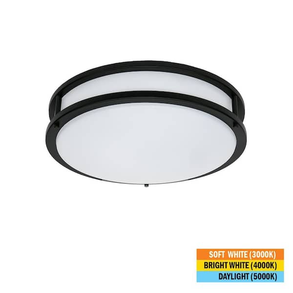 Commercial Electric Orbit 15 in. Matte Black Round LED Flush Mount Ceiling Light 1600 Lumens 22W Adjustable CCT 120V Dimmable