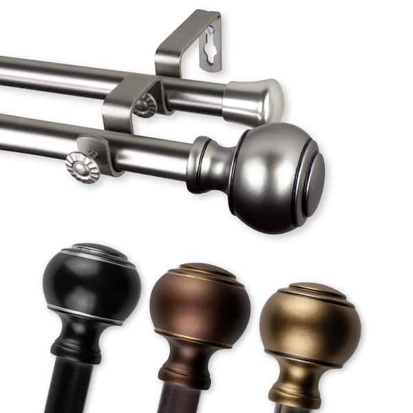 EMOH 13/16" Dia Adjustable 28-48" Double Curtain Rod in Cocoa with Miyaki Finials