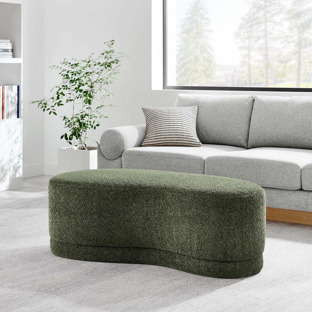 Nimbus Sage Green Chenille Curved Cocktail Ottoman Bench