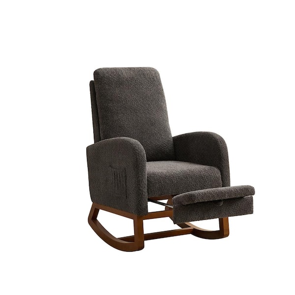 Runesay 25.4 in. W Brown Metal Outdoor Rocking Chair with Grey Cushions and High Backrest