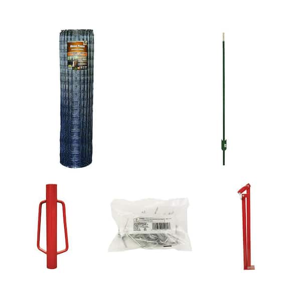 60 in. x 100 ft. Horse Fence, 7 ft. Green Steel T-Post, Post Driver, Fence Clips (25 per Bag) and T-Post Puller