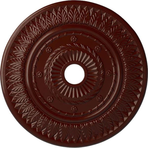 Ekena Millwork 1-1/8" x 26-3/4" x 26-3/4" Polyurethane Leaf Ceiling Medallion, Brushed Mahogany