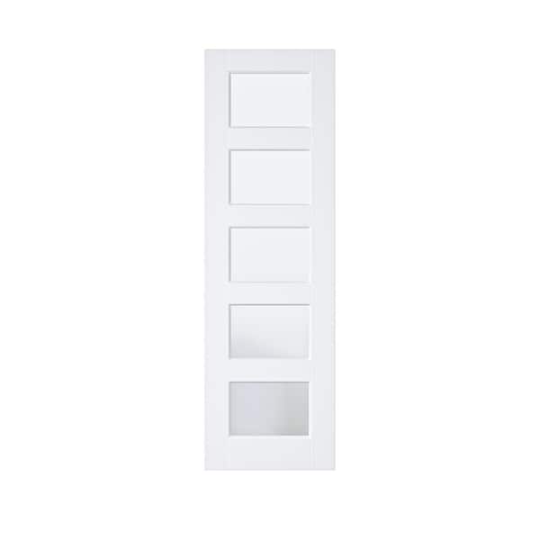 24 in. x 80 in. Solid Core 5-Lite Tempered Frosted Glass White Primed MDF Interior Door Slab